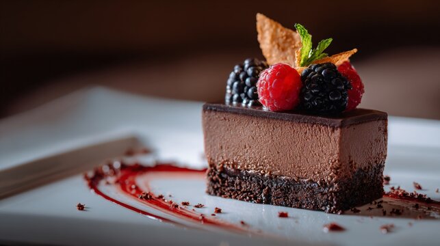 Dessert placed in one corner while the rest of frame is filled with only color gradients, almost abstract composition