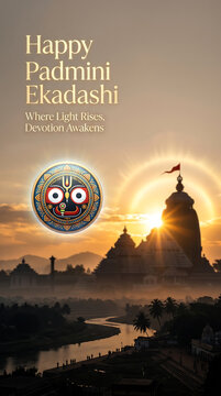 Padmini ekadashi celebration at sunrise with temple and river