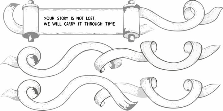 Intricate swirling scrollwork and ribbons hand drawn style on a white background high quality professional
