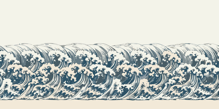 continuous hand drawn wave pattern with stylized ocean currents on a neutral background high quality