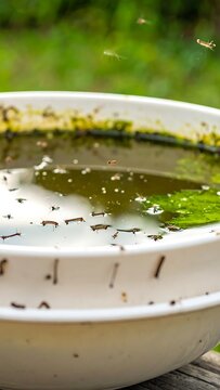 Mosquitoes in a bowl of water.