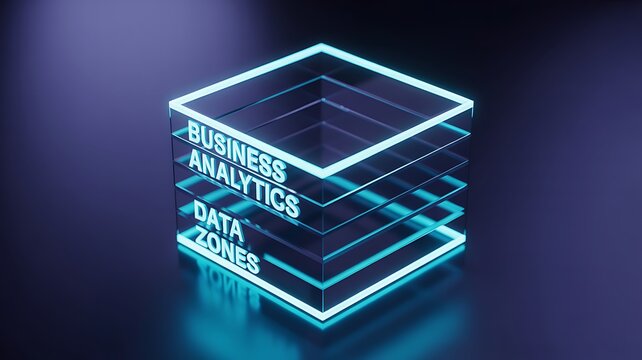 Business analytics and big data technology concept with glowing digital database layers and information processing system
