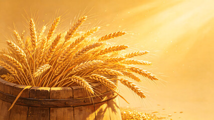 Fototapeta premium Aesthetic illustration of summer harvest and grain barn
