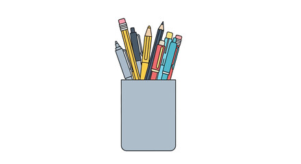 Fototapeta premium Colorful Pencils and Pens in Holder - Creative Tools for Drawing and Writing