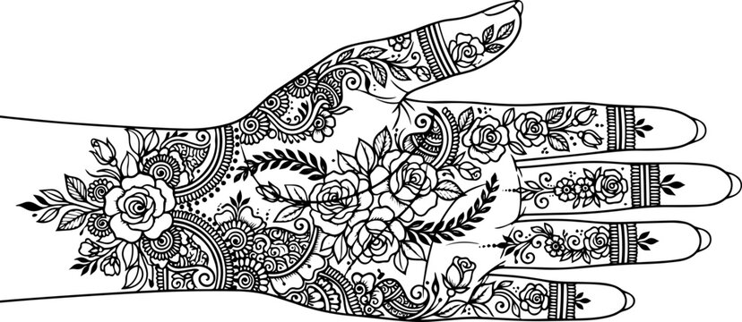 Beautiful Mehndi Design on Female Hand , Traditional Henna Art
