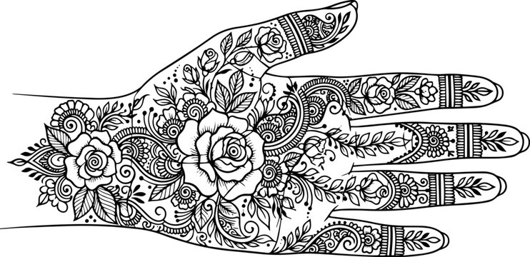 Beautiful Mehndi Design on Female Hand , Traditional Henna Art