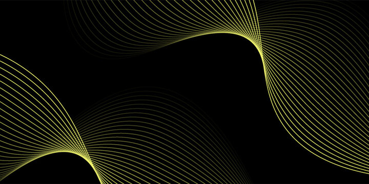 3D yellow techno abstract background on dark space with waves shape effect decoration. Modern graphic design element with glowing gold color style concept for art, web, flyer, card, or brochure cover