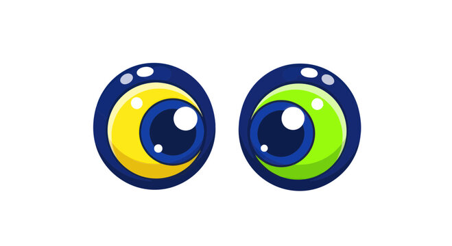 Funny Googly Eyes Cartoon Style, Yellow and Green Eyeballs