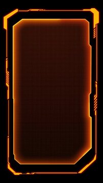 4K UHD Vertical video overlay template futuristic sci-fi HUD frame overlay with glowing orange neon border interface elements and digital grid technology concept