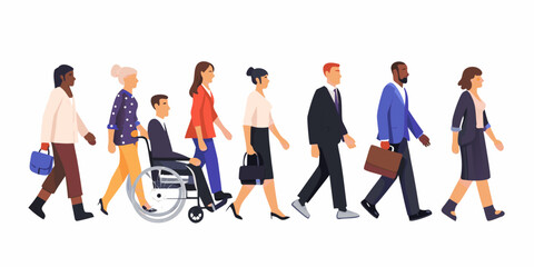 Diverse group of professionals walking together flat vector illustration on a white background high quality © Rina