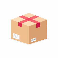 Fototapeta premium Cardboard box with red tape and barcode