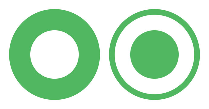 A pair of green vector radio button icons with one filled and one outlined designed for user interface elements web forms and UX UI design projects.