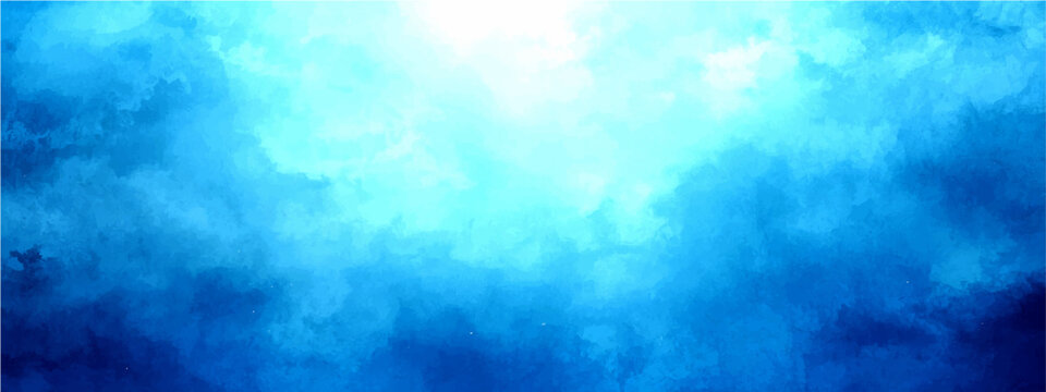 Abstract blue watercolor background, ethereal sky and cloud texture vector, artistic wash painting for web banners and social media backdrops