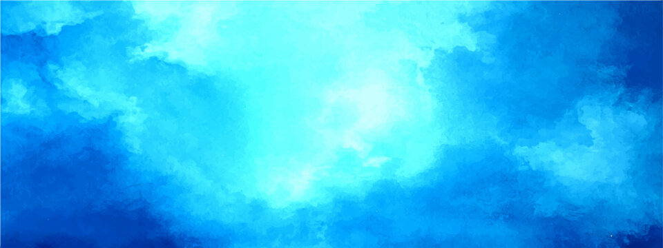 Abstract blue watercolor background texture, vibrant sky blue paint wash vector, artistic cyan ink splash backdrop for web banners and social media