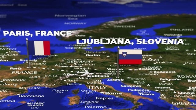 Flight From Paris FRANCE to Ljubljana SLOVENIA with flag pins