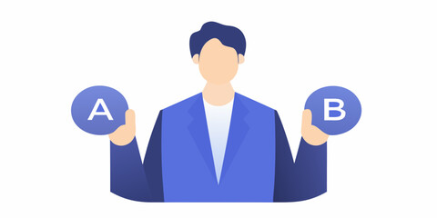 businessperson holding options a and b flat vector illustration © Milton