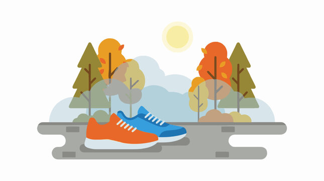 Pair of Running Shoes on Road