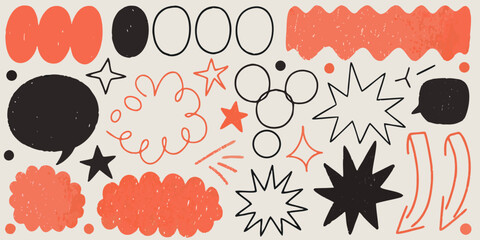 Collection of expressive speech bubbles and comic book elements in orange and black high quality © Sudhakar