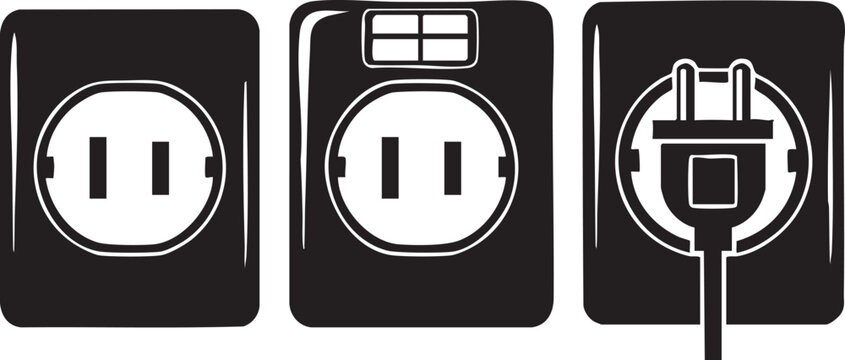 Three electrical outlet icons with different plug types