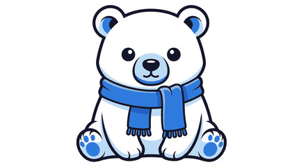 Cute Cartoon Polar Bear Cub Wearing a Blue Scarf Illustration © Ibnu