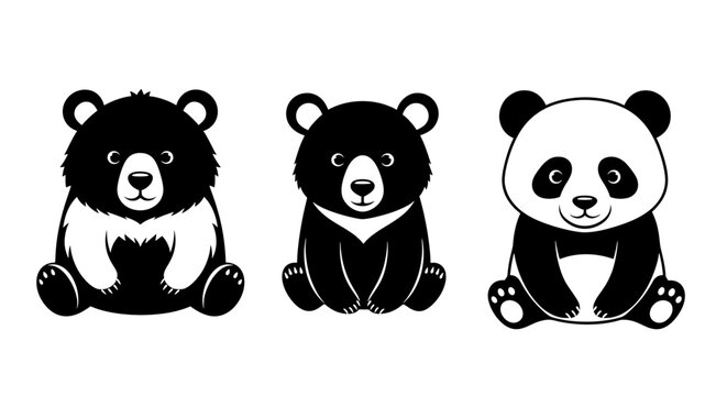 Cute bear collection featuring grizzly sun bear and giant panda