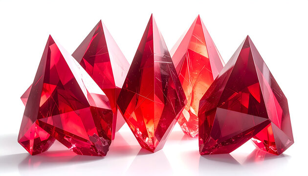 A Collection of Sparkling Red Gemstones on a White Background.