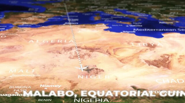 Flight From Paris FRANCE to Malabo EQUATORIAL GUINEA with flag pins