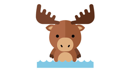Fototapeta premium Cute Cartoon Moose Swimming in Water Vector Illustration