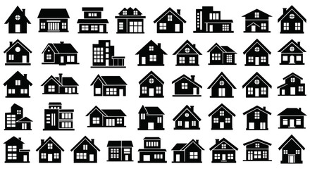 Collection of Diverse House and Building Silhouettes © udin
