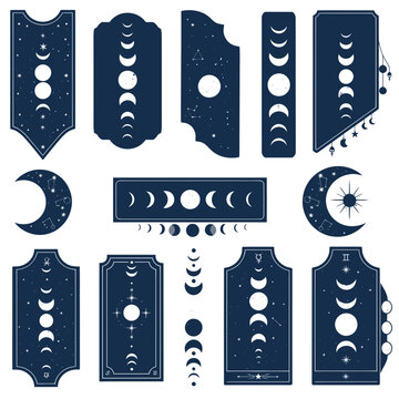 Celestial Moon Phases Icon Set, Cosmic Night Sky Elements, Astrology Symbols