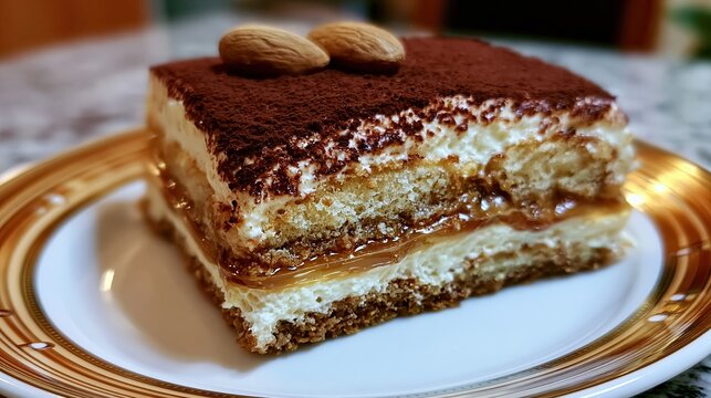 A classic Italian slice of Tiramisu cake