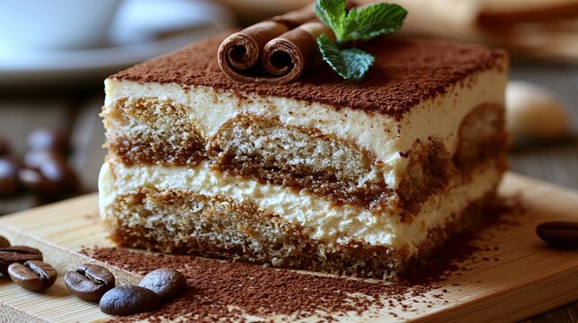 A classic Italian slice of Tiramisu cake