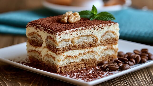 A classic Italian slice of Tiramisu cake