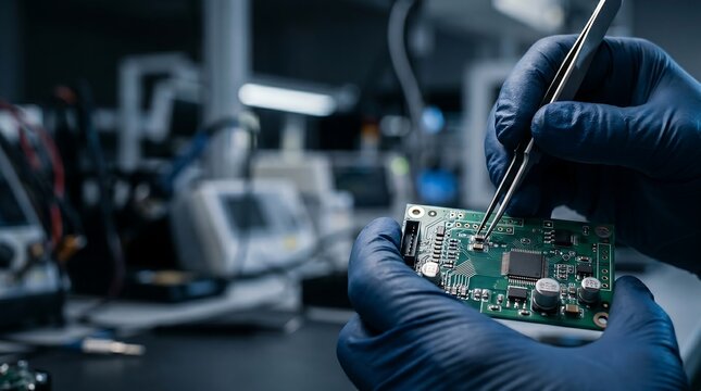 Electronics Engineer Working on Printed Circuit Board