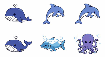 Cute cartoon sea animal collection with whales dolphins and octopus © Ibnu