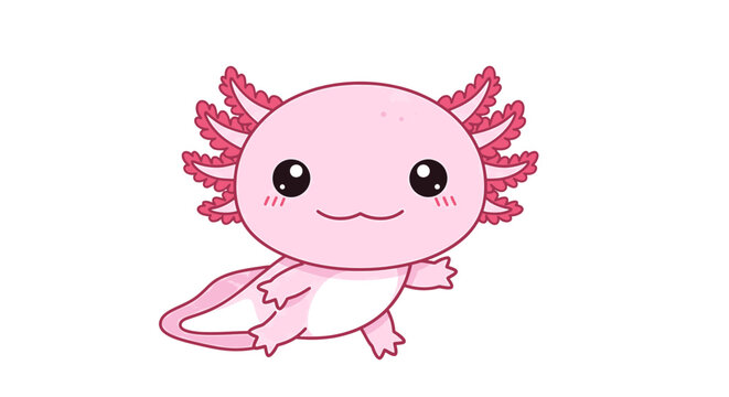 Cute Pink Kawaii Axolotl Vector Illustration
