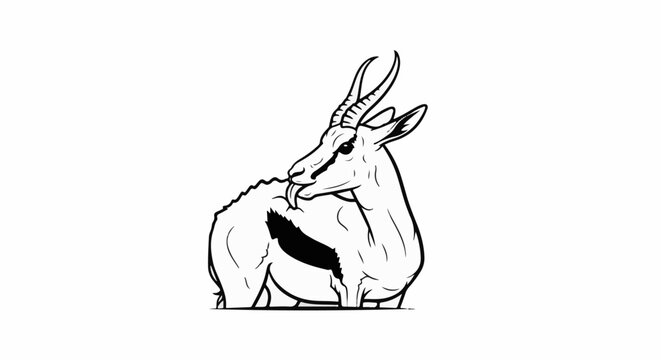 Stylized black and white outline of a gazelle with its tongue out