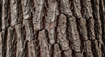 Naklejka premium Close up view of wooden tree bark texture. Rough surface of old forest trunk for natural background. Organic detail of nature pattern for ecological design and environmental concept.