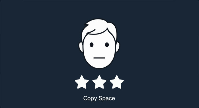 Simple graphic of a face with blank expression and three stars below