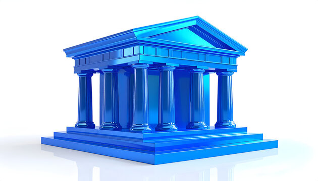 Abstract Blue Greek Temple Building Symbolizing Finance and Law.