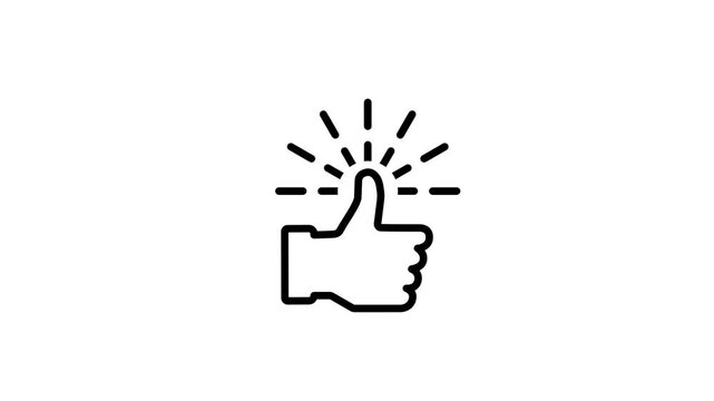 A thumbs up icon with animated lines radiating outward expressing approval, like, positive feedback, success, or social media interaction