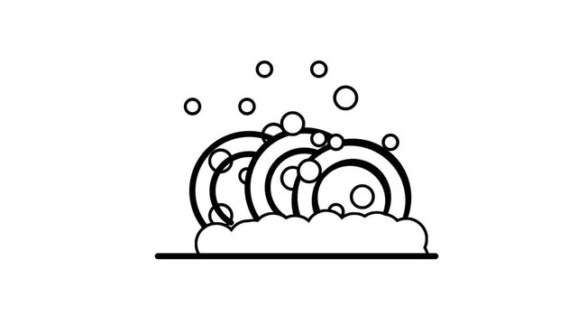 A stack of plates with small bubbles suggesting dishwashing or cleaning multiple dishes at once in a kitchen or household chores context