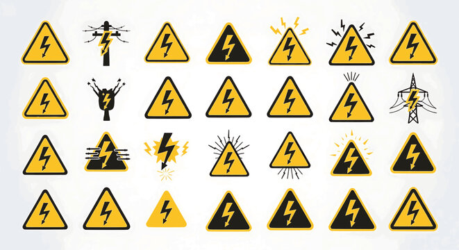 High Voltage and Electricity Warning Triangle Sign Set