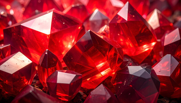 Macro View of Vibrant Red Gemstones with Sharp Facets.