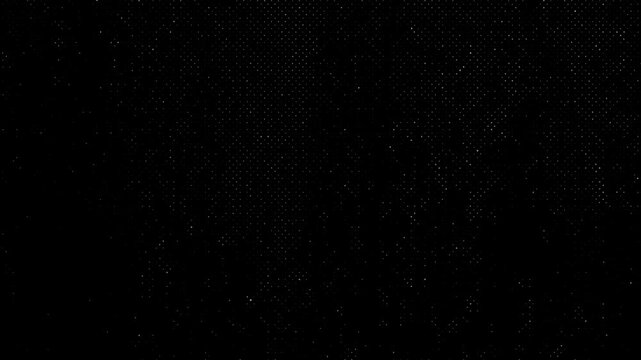 Abstract Black Noise Texture Background.Dynamic white dust particles and film grain on a dark backdrop for creative overlay effects.