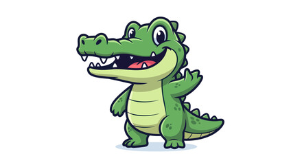 Fototapeta premium Cute cartoon alligator waving hello, friendly reptile character, isolated on white background