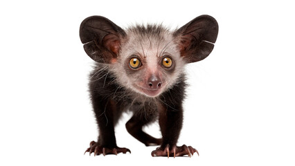 Rare aye aye lemur from Madagascar looking curious isolated on transparent background © Arina