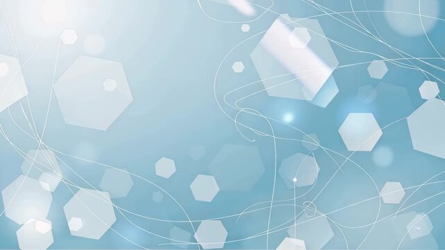 Abstract Blue Background with White Hexagons and Swirling Lines image photo