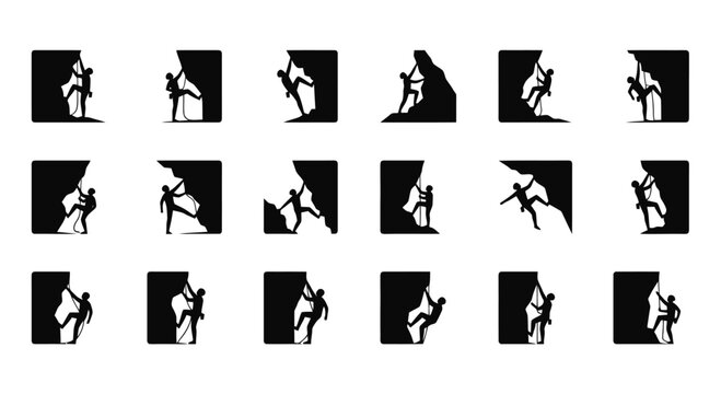 Collection of silhouettes of people climbing.