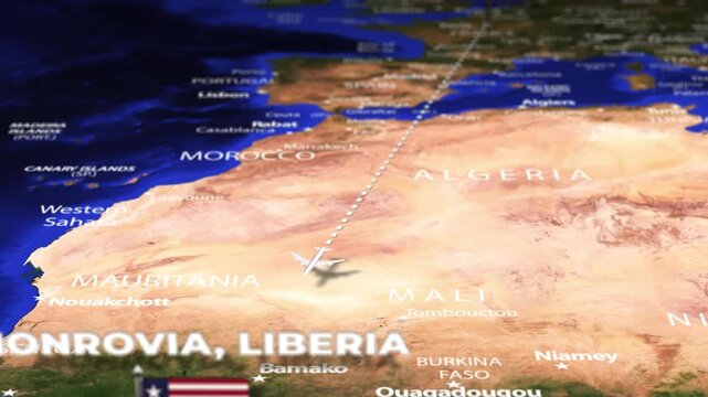 Flight From Paris FRANCE to Monrovia LIBERIA with flag pins